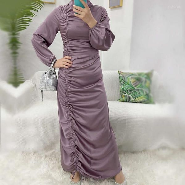 Vestuário Étnico Árabe Islâmico Kaftan Eid Muçulmano Mulheres Hijab Vestido Plissado Cetim Abaya Dubai Turquia Robe Feminino Jilbab Marrocos