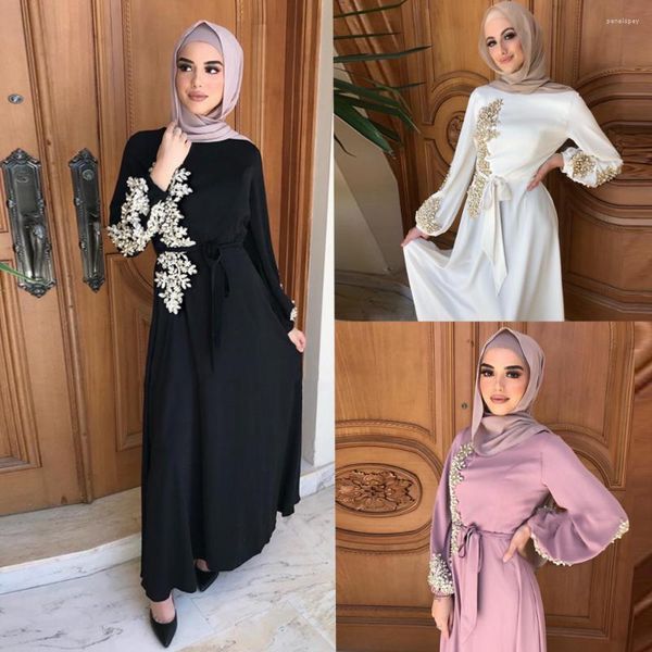 Ethnische Kleidung, muslimische Frauen, langärmelig, Hijab-Kleid, Spitze, elegant, Dubai, Abaya, Islam, Kaftan, Sommer, Gebet, bescheidene Robe, islamische Mode