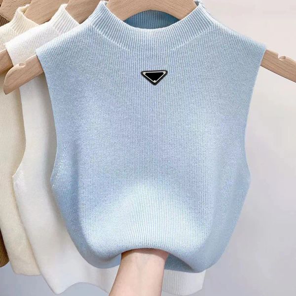 Women's Knits  Tees Women's Sling Tank Top T-shirt Knitted Sleeveless Women's T-shirt Knitted Sports Designer Summer Top