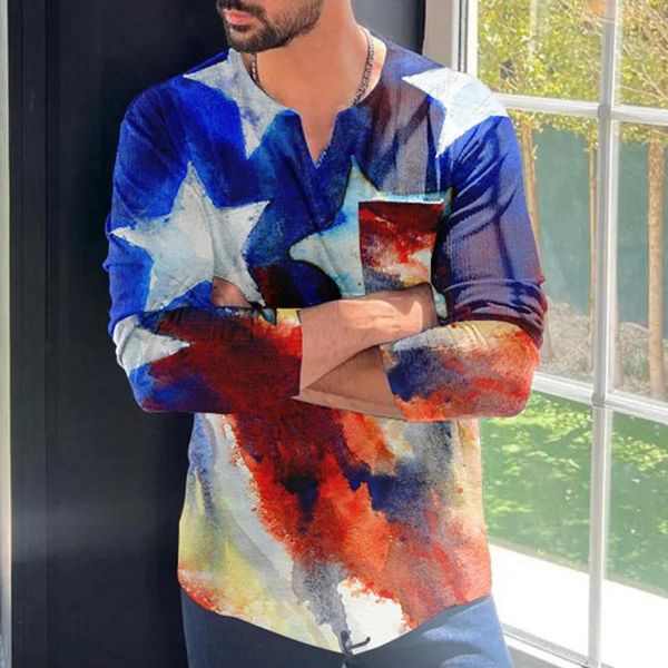 T-shirt da uomo USA Flag Patriotic Long Sleeve Shirt Top Independence Day 4th Of Mens Graphic Men Pack
