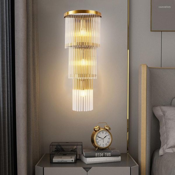 Wandlampen Moderne klare Kristalllichter Wohnzimmer TV-Hintergrund Schlafzimmer Wandlampen E14 LED-Birne Gold Edelstahl Beleuchtung Luxus