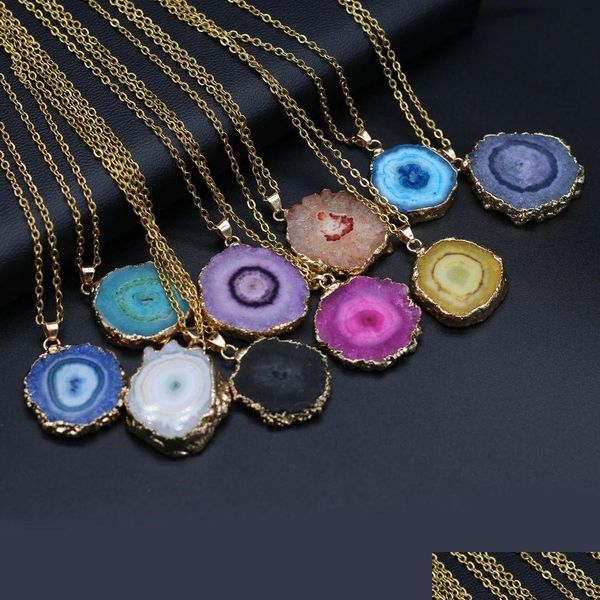 Anhänger Halsketten Mode Natürliche Scheibe Druzy Halskette Gold Farbe Kette Schmuck Für Frauen Reiki Heilen Geschenke Drop Lieferung Anhänger Dhiug