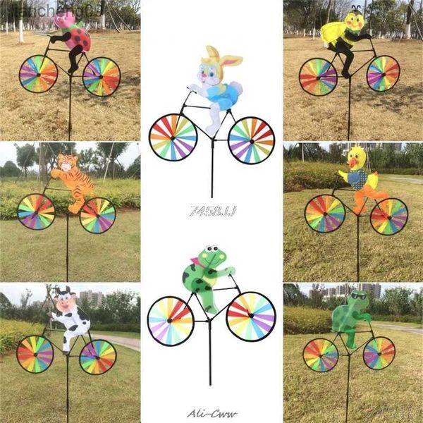 Kaninchen Biene Tiger auf Fahrrad DIY Windmühle Tier Fahrrad Wind Spinner Whirligig Garten Rasen Dekorative Gadgets Kinder Outdoor Spielzeug L230620