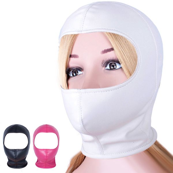 Sex Toys For Couples SM Leather Hood Mask Open Eye Face Mask Fetish Slave BDSM Bondage Gimp Head Harness Sex Mask Cosplay Giocattoli erotici per coppie 230710