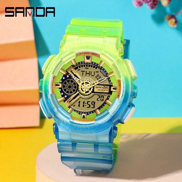 SANDA Orologi da donna multifunzionali Cool da uomo 2023 Nuovi orologi da polso da coppia con doppio display Timer Orologio Sveglia 30M Impermeabile