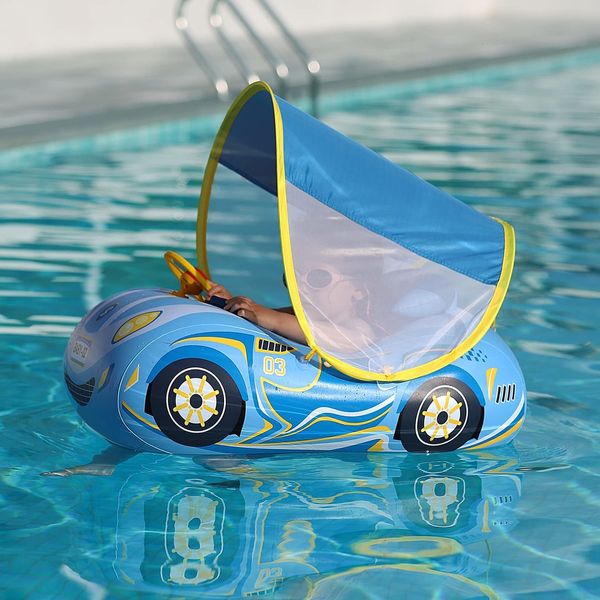 Carro inflável flutuante para brincar na água com areia para brincar na água com capota de sol ajustável e assento de segurança Brinquedos para crianças de 14 anos 230711
