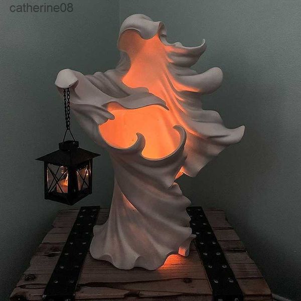 Halloween Witch Resin Statue Ghost Sculpture Com Lantern Hell Messenger Scary Crafts Lantern Halloween Light Art for Home Decor L230711