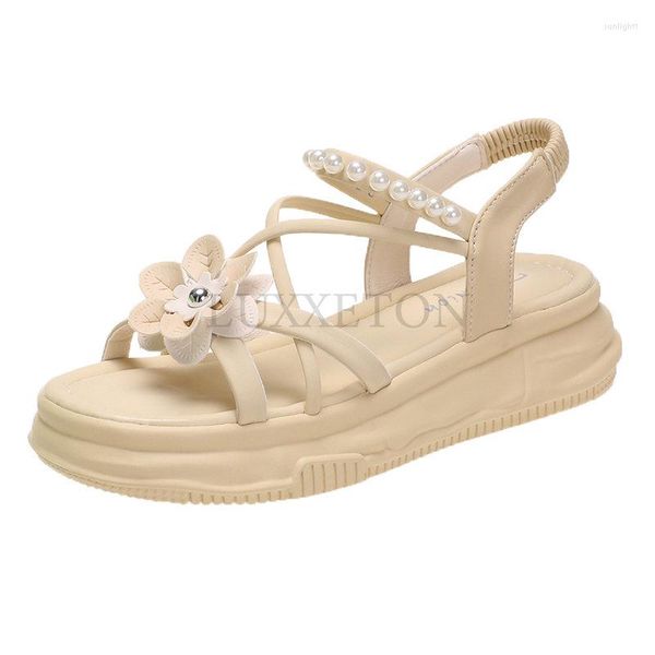 Sandalen Fee Frauen Rutsche 2023 Sommer Plattform Blume Strand Schuhe Net Rot Caligae Mode Keile Für