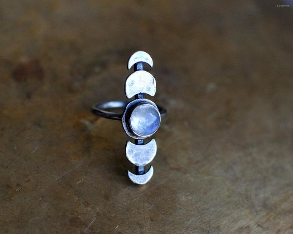 Fedi Nuziali Gioielli Europei E Americani Semplice Retro Moon Full Stone Ring Small Qing Crescent Total Eclipse