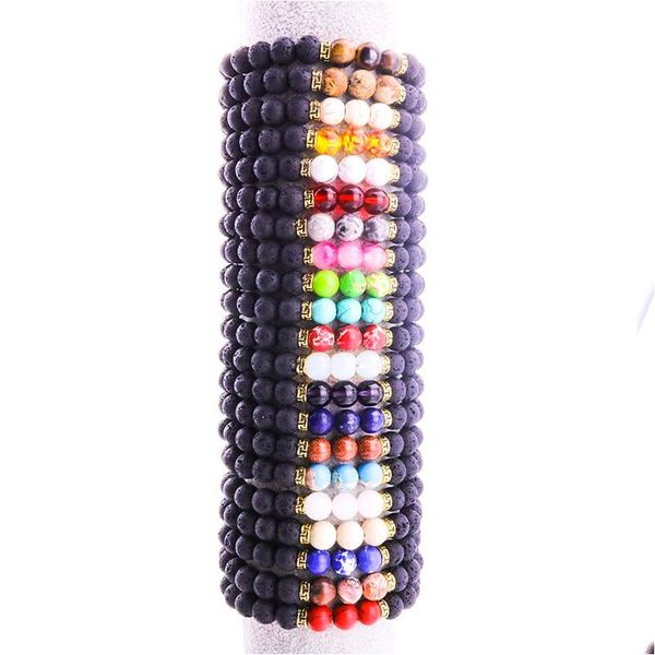 Charm Armbänder 20 Farben 8mm Schwarz Lava Stein Perlenarmband Aromatherapie Ätherisches Öl Diffusor Für Frauen Männer Schmuck Drop Lieferung Dh4Yy