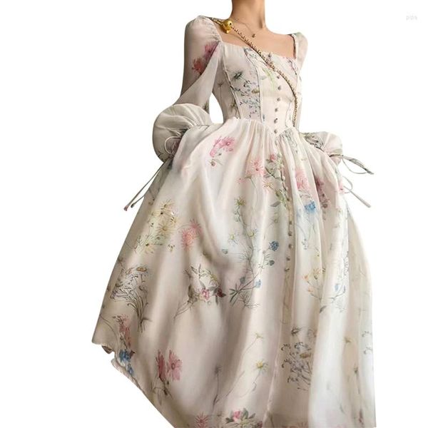 Vestidos Casuais Fairy-Lady Vestido Fecho Com Zíper Fechamento na Cintura Primeiro-Amor Vestido de Chiffon Branco Suave Padrão Floral Para Lady Girl 517D