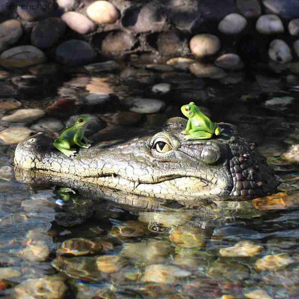 Cabeça de jacaré de crocodilo artificial espuma flutuante chamariz para piscina lagoa jardim decoração arte controle pássaros ferramentas L230620