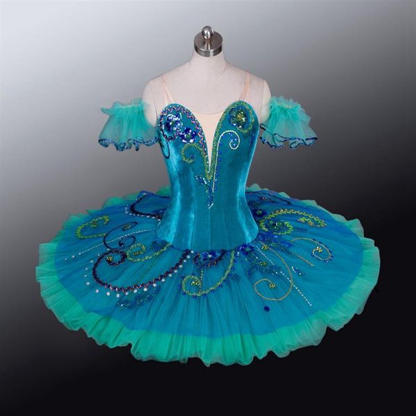 La Esmeralda Variation Professional Stage Costume Tutu Verde scuro La bella addormentata Balletto Comeptiton vestito pancake tutu bambino322C