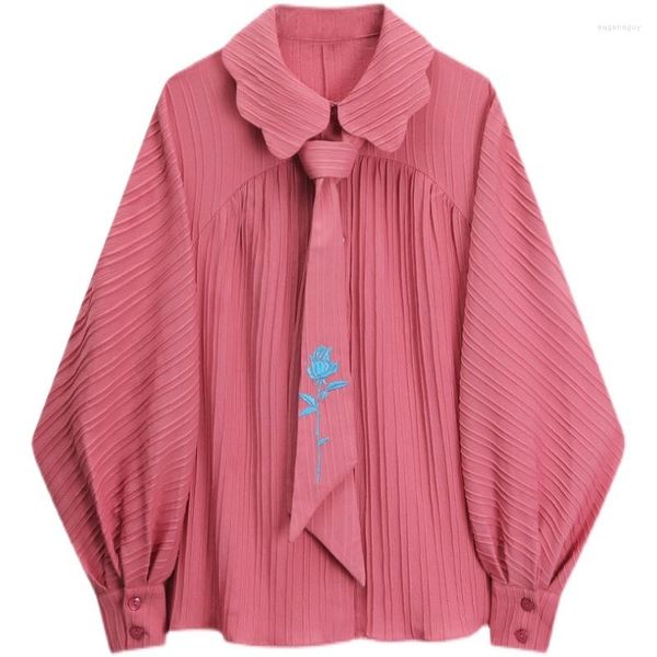 Camicette da donna SuperAen 2023 Vintage maniche lunghe in raso rosa design sciolto casual camicie moda uniche per le donne