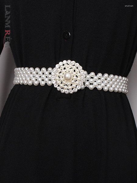 Cinture LANMREM Fashion Diamond Studded Pearl Belt Women's High Elastic Waist All-match Abiti eleganti 2023 Summer 2YA3277