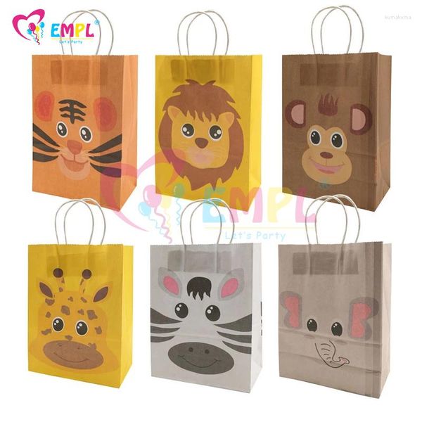 Confezione regalo Jungle Safari Party Sacchetti di carta Kraft Cartoon Animal Candy Favor Baby Shower Compleanno per bambini Goody Decorazioni