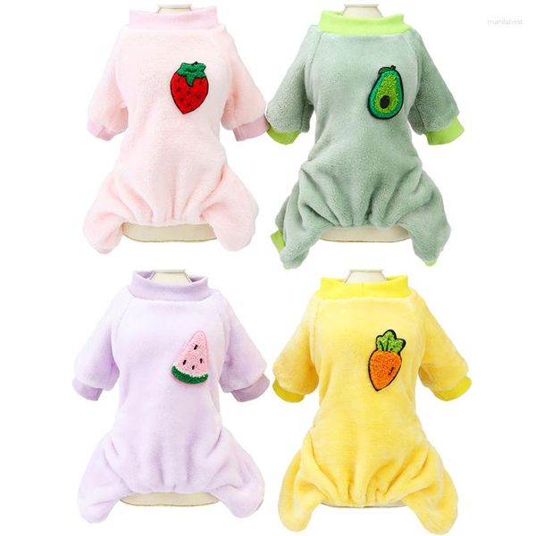 Pijama de flanela macio e quente para cães pequenos Macacão elástico de inverno com estampa de frutas cereja Chihuahua York Filhote de cachorro Onesie roupas