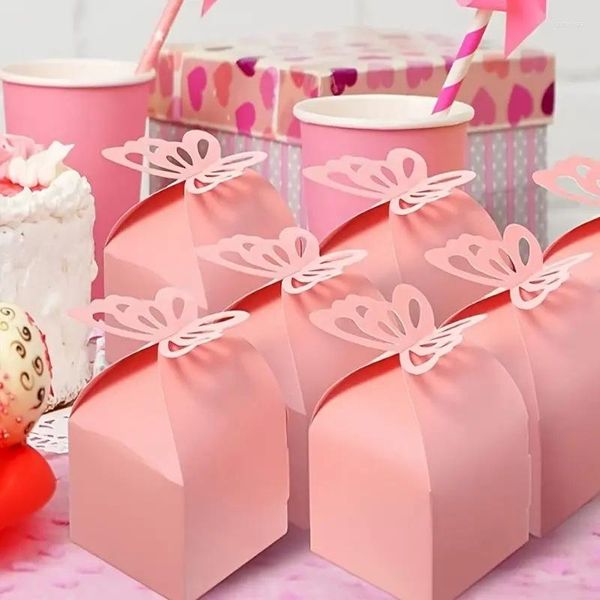 Embalagem para presente 10 unidades Caixa de doces Borboleta rosa Aniversário Suprimentos para casamento Chá de bebê Sacos de coração de chocolate