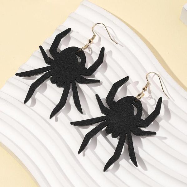 Orecchini pendenti Black Spider Animal Wood Halloween Style Women Lady Girls Jewelry Ornament Gift