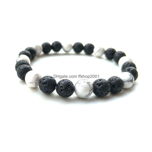 Braccialetti con ciondoli 8Mm Bracciale con pietre laviche nere naturali Bracciale con turchese bianco Vaolcano Diffusore di oli essenziali per aromaterapia per donne Yoga Dr Dhivz