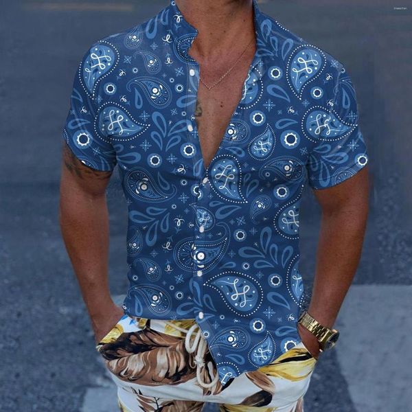 T-shirt da uomo da uomo casual manica corta primavera estate collo rovesciato camicetta top moda stampata 3D camicia da uomo con stampa leopardata