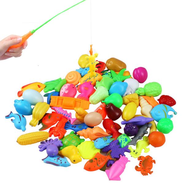 Sand Play Water Fun 32pcs / lot Magnetic Fishing Toy Rod Net Set per bambini Giochi modello bambino Giocattoli all'aperto 30 Fish 2 Rod 230711