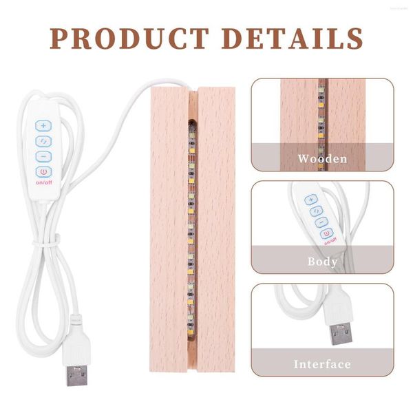 Lampenhalter, rechteckige LED-Leuchten, Display-Basis, USB, beleuchteter Holzständer, Laser, Kristallglas, Nachtharz, Kunstornament