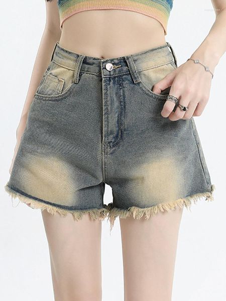 Damen Jeans Retro High Waist Ragged Denim A-Line Shorts 2023 Sommermode Kleidung