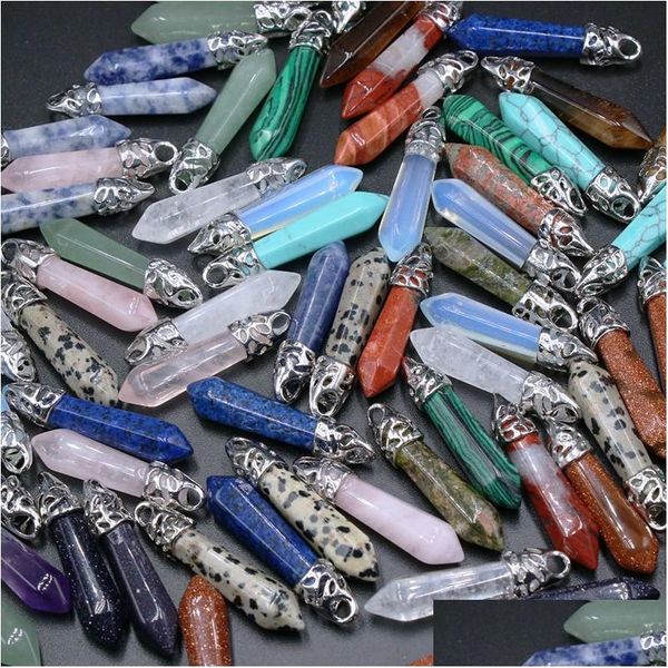 Charms Pierre Naturelle 38Mm Pyramide Hexagonale Améthyste Aventurine Cristal De Quartz Rose Agates Pendentif Pour Collier Diy Drop Delivery Je Dhd0H