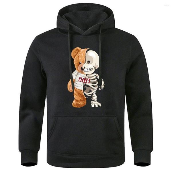 Herren-Kapuzenpullover „Hello Teddy Bear Show You What I Am Really Look Like Men“-Trainingsanzug aus Fleece mit warmer Kapuze, modisch, klassisch, locker, Basic-Kapuzenpullover