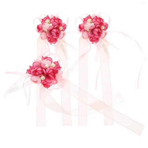 Dekoratif çiçekler 3 adet broş düğün dekorasyonu gelin el bileği çiçek malzemeleri gelin bilek bandı nedime bez süsleme