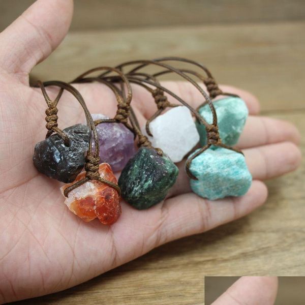 Collane con ciondoli Healing Reiki Stone Collana con ciondoli minerali Cristallo naturale Fluorite Quarzi rosa Tormalina Agate Apatite Adju Dhh80