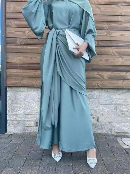 Этническая одежда мусульманские женщины Dubai abaya slim hijab платье Turkish rabe femme musulmane satin formal forman