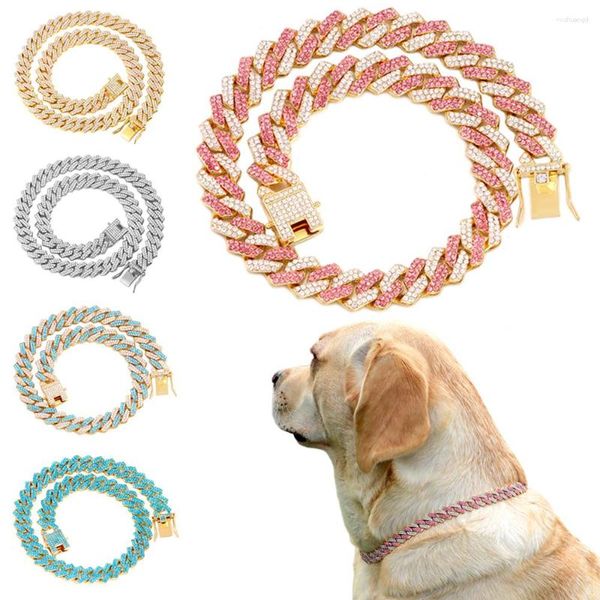 Coleiras para cães Cadeia Diamante Elo cubano Com Design Fivela segura Pet Cat Dogs Coleira Colares Itens Acessórios Gota