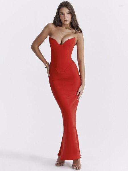 Lässige Kleider, elegant, mit Fischgrätenmuster, figurbetont, Nachtclub, Partykleid, trägerlos, schulterfrei, sexy Maxi für Frauen, Kleid, Mode