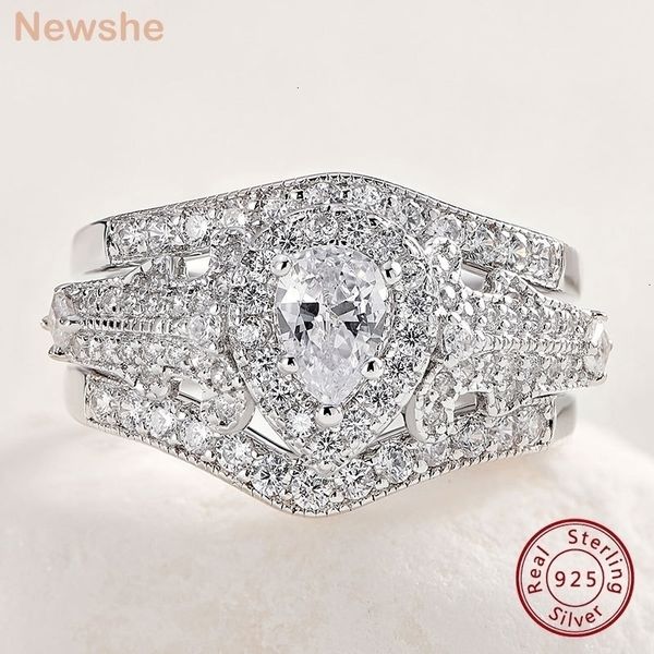 Com pedras laterais ela 3 peças 925 prata esterlina anéis de casamento para mulheres 1 4 ct forma de pêra AAAAA CZ conjunto de anéis de noivado jóias clássicas NR5015 230710