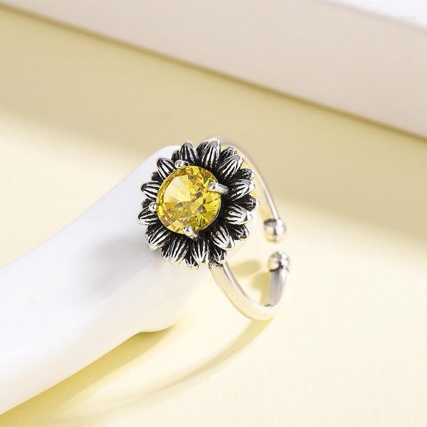 Кластерные кольца мода серебряный цвет винтажный панк -подсолнечник Открытое кольцо для пальцев регулируется для женщин -ювелирных украшений для женщин.