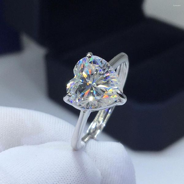 Кластерные кольца inbeaut 18k белого золота, покрытое 3 Ct Отличное разрехование алмазного теста, блестящее D, сердце, моссанитовое обручальное кольцо, мелкое