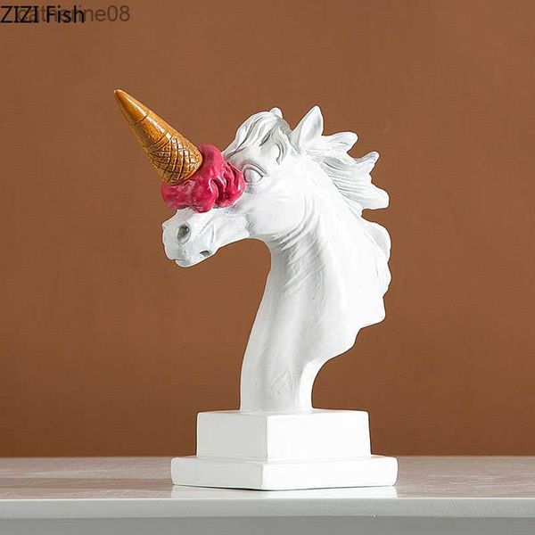 Red Ice Cream Cabeça de Cavalo Estátua Resina Artesanato Enfeites de Animais Decoração de Mesa Sorvete Escultura Cabeça de Cavalo Moderna Decoração L230711