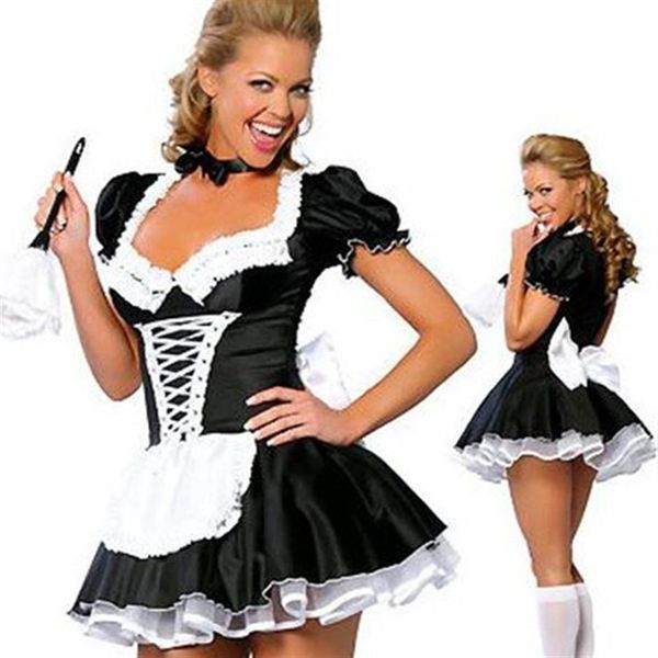 Uniforme de fantasia de empregada doméstica francesa sexy adulto vestido cosplay293v