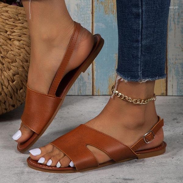Sandalet ComeMore 2023 Toka Kadınlar Yaz Key Renk Sıradan Kadınlar Artı Boyut 43 Düz Sandal Konforlu Bayanlar Yuvarlak Ayak Ayakkabıları