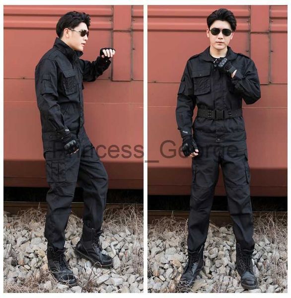 Altri Abbigliamento Fresco di buona qualità Camicia uniforme nera dell'esercito Pantaloni per uomo Sicurezza Campo di lavoro Allenamento militare Campeggio Arrampicata x0711