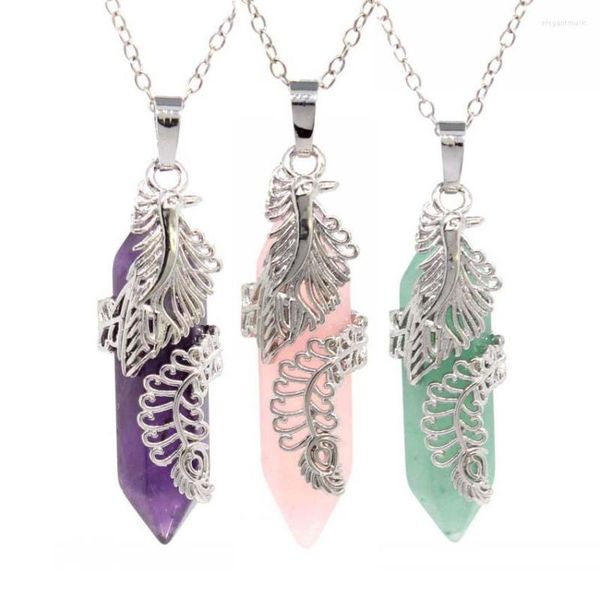 Anhänger Halsketten KFT Natürliche Heilung Kristall Quarz Phoenix Wrapped Hexagon Stein Amethysten Achate Kette Halskette Schmuck Für Frauen Männer