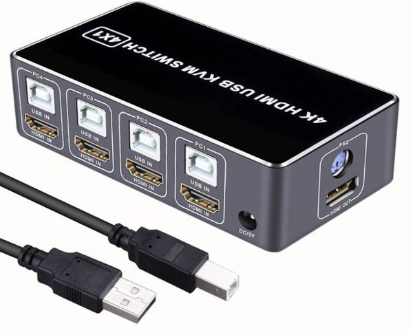 4K HDMI KVM Switch 4 in 1 Out 4K 60 Hz HDMI 4 Port USB KVM Switcher 4x1 für 4 PC Share Monitor Maus -Tastatur mit Desktop -Controller