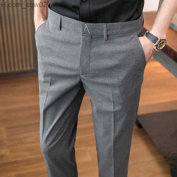 Pantaloni da uomo Abito grigio da uomo slim fit pantaloni lunghi da uomo casual pantaloni da ufficio da uomo dritti coreano business classico nero blu Z230712