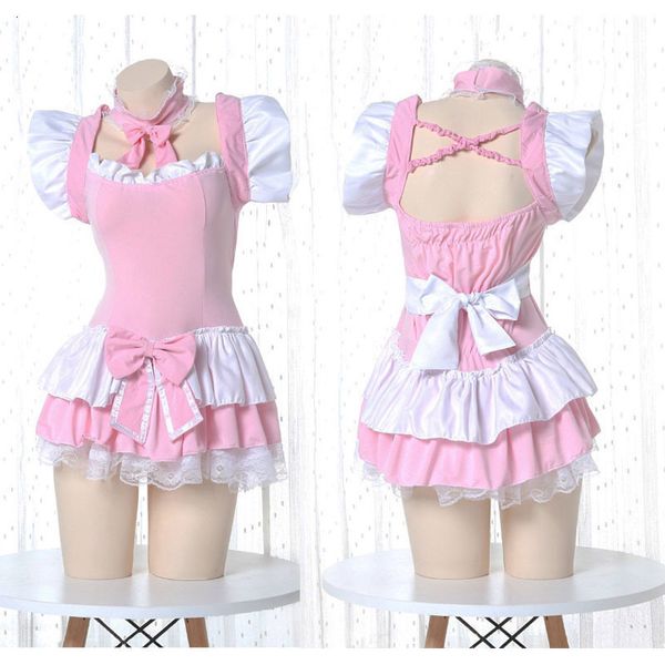 Sexy Set Lolita Cute Pink Ruffle Maid Outfit Ragazza giapponese Cosplay Costumi sexy Grembiule quotidiano Gonna uniforme Set Kawaii Camicia da notte 230710