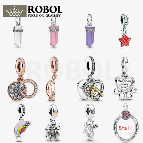 925 Sterling Silber für Pandora-Charms, authentisches Perlenarmband, rosa, lila, weißer Amulett-Anhänger mit Original-Logo-Charm-Set
