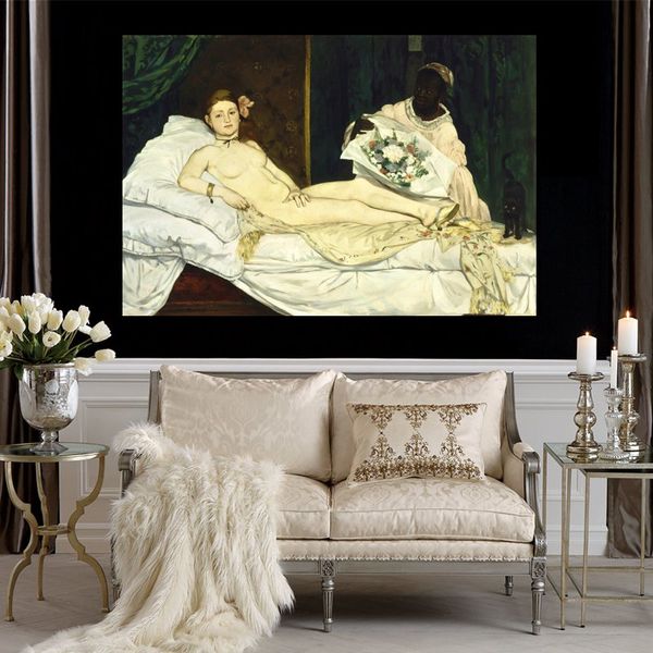 Riproduzioni di alta qualità di dipinti di Edouard Manet Olympia fatti a mano donna nuda su tela arredamento contemporaneo per soggiorno
