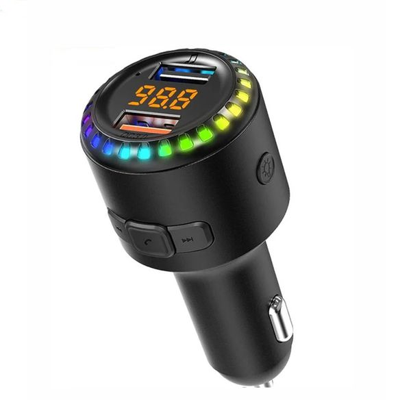 Bluetooth 5.0 EDR Auto-FM-Transmitter, kabelloser Freisprechanruf, MP3-Player, 7 Farb-RGB-Lichter, 2 USB-Schnelllade-Autozubehör