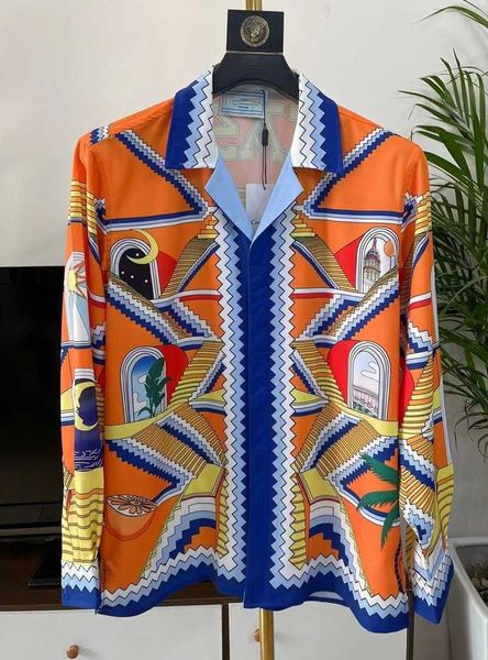 Casablan havaí camisa masculina designer camisa de seda roupas européia americana tendência oversized masculino casual estampado estilo étnico verão manga longa camiseta M-3xl